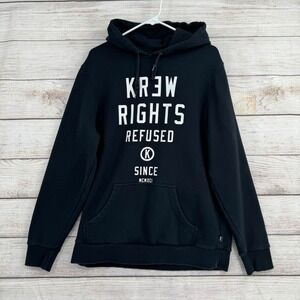 KREW Hoodie Mens Medium Black Rights Refused Graphic Skateboarding Sweatshirt